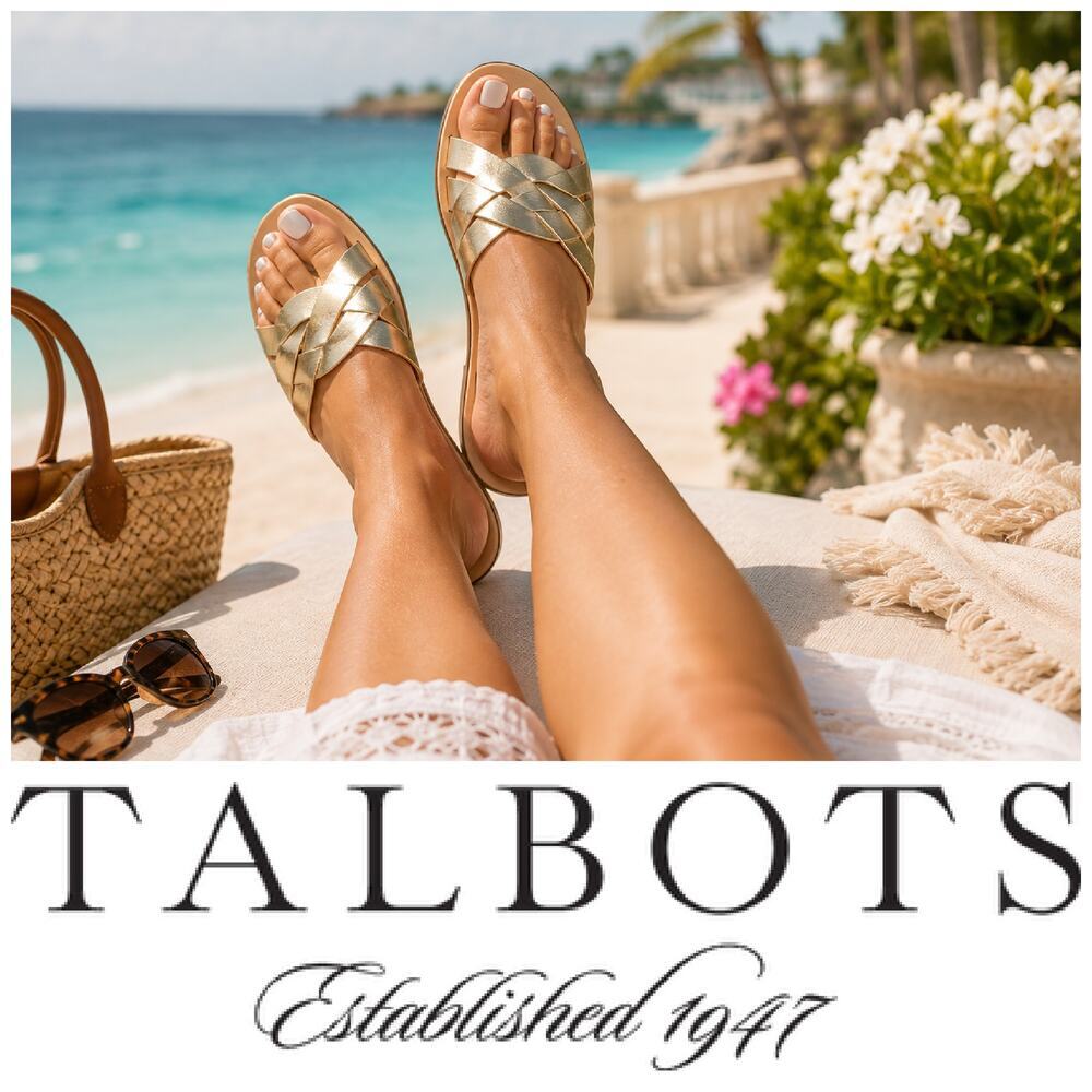 Talbots Gold Metallic Braided Leather Slide Sandals Women's Sz 7 Resort Cruise
